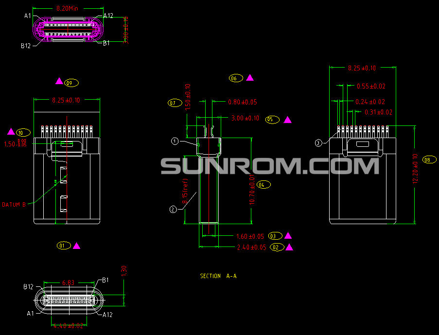 Usb Type C Male Connector 6513 Sunrom Electronics