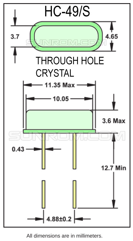 22 1184 Mhz Crystal HC 49US 2Pin DIP Through Hole Half Size 4335