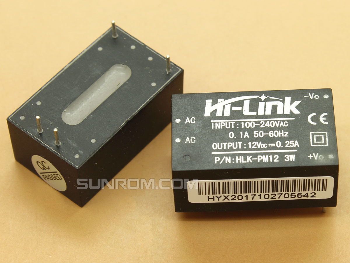 AC-DC Isolated Power Module 220V to 12V@0.25A 3W HLK-PM12 [5491] : Sunrom  Electronics